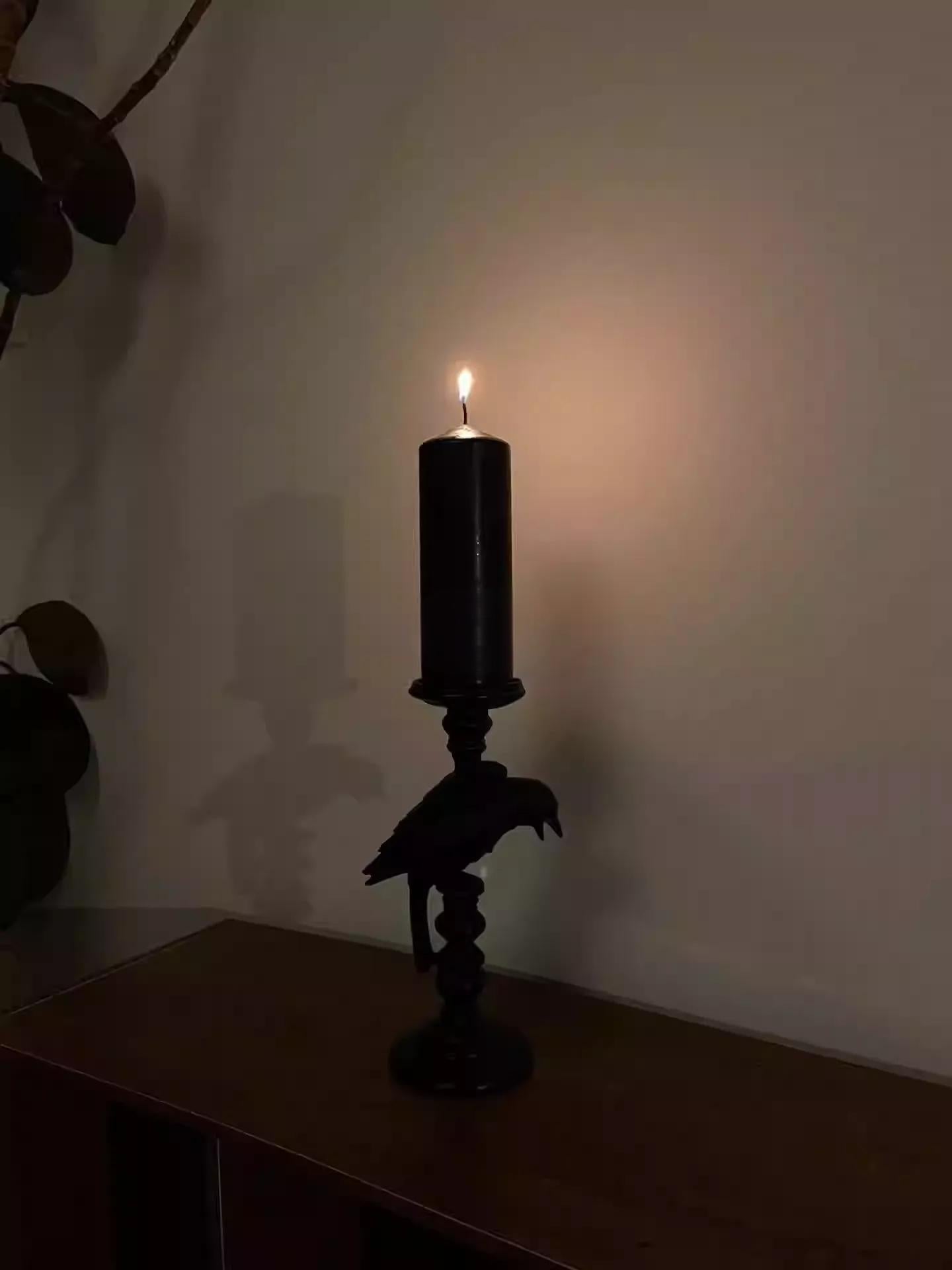 Handcrafted Gothic Raven Candle Holder – Black Halloween Decor