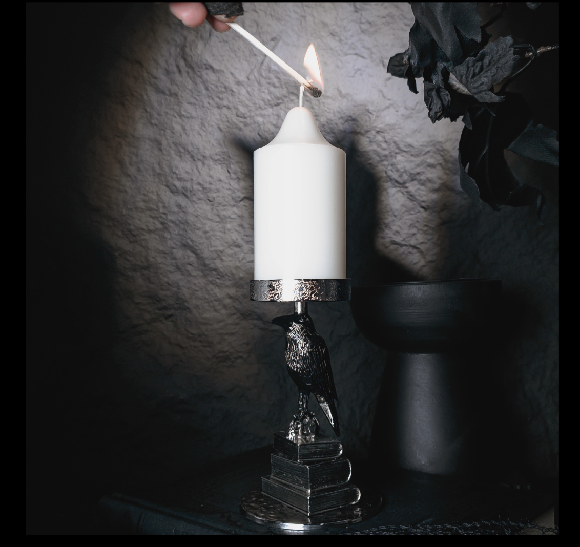 The Raven’s Vigil | Gothic Skull & Antiquarian Candleholder  -- Small Batch Production