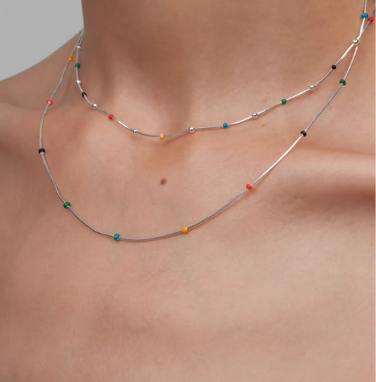 Minimalist Snake Chain Necklace with Rainbow Enamel Beads