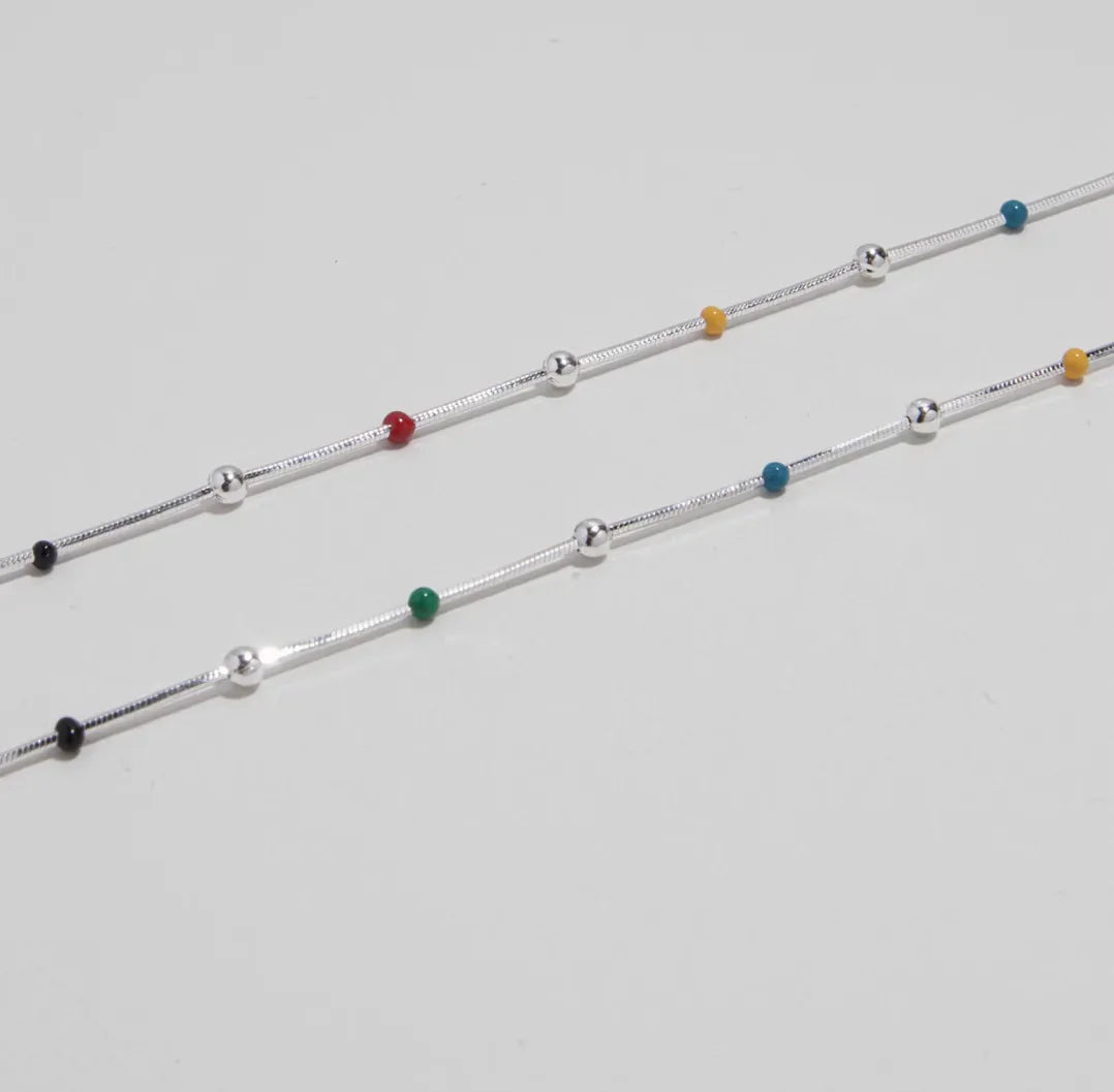 Minimalist Snake Chain Necklace with Rainbow Enamel Beads
