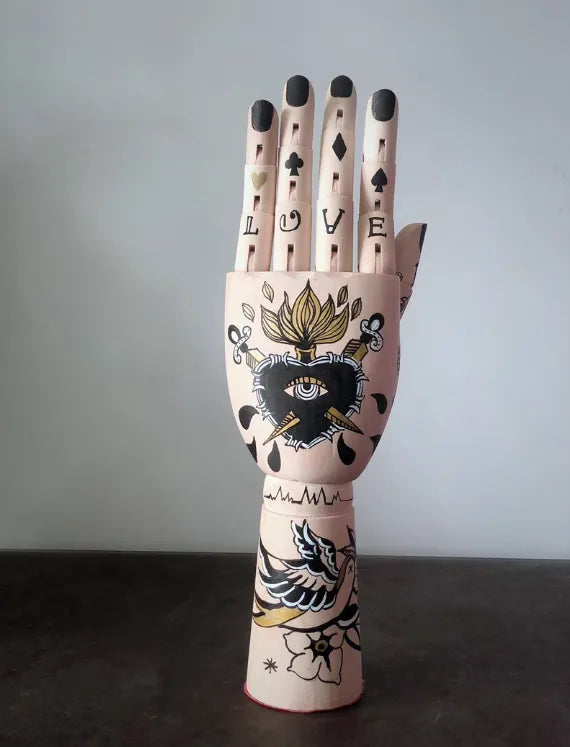 Oldschool Hand-Painted Wooden Art Mannequin – Gothic Tattoo Body Figurine Home Décor