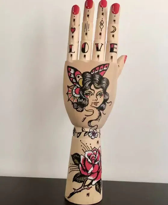 Oldschool Hand-Painted Wooden Art Mannequin – Gothic Tattoo Body Figurine Home Décor