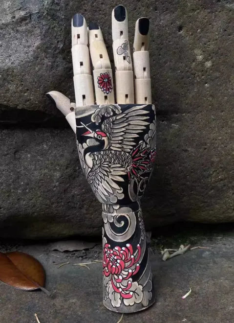 Oldschool Hand-Painted Wooden Art Mannequin – Gothic Tattoo Body Figurine Home Décor