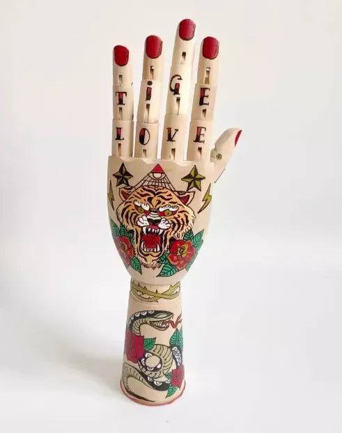 Oldschool Hand-Painted Wooden Art Mannequin – Gothic Tattoo Body Figurine Home Décor