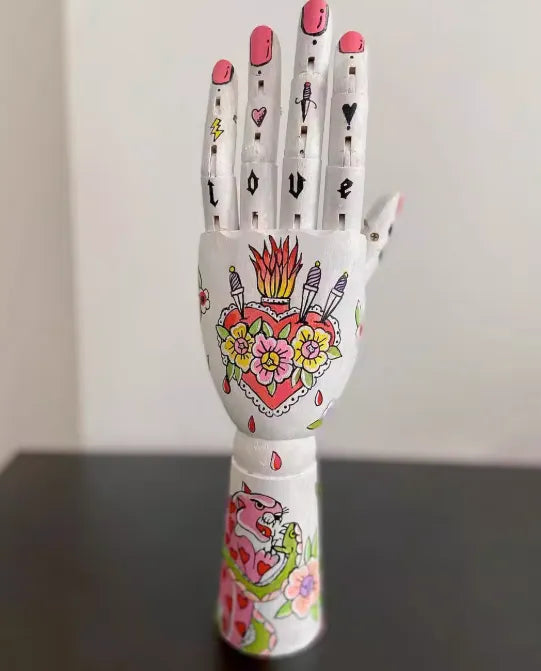Oldschool Hand-Painted Wooden Art Mannequin – Gothic Tattoo Body Figurine Home Décor