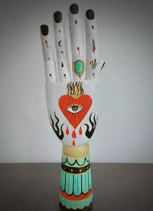 Oldschool Hand-Painted Wooden Art Mannequin – Gothic Tattoo Body Figurine Home Décor