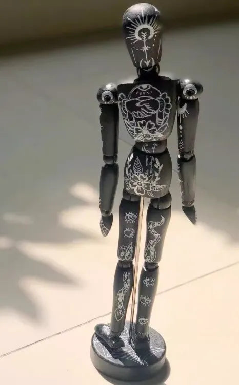 Oldschool Hand-Painted Wooden Art Mannequin – Gothic Tattoo Body Figurine Home Décor