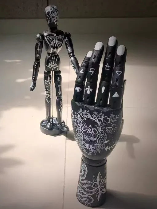 Oldschool Hand-Painted Wooden Art Mannequin – Gothic Tattoo Body Figurine Home Décor
