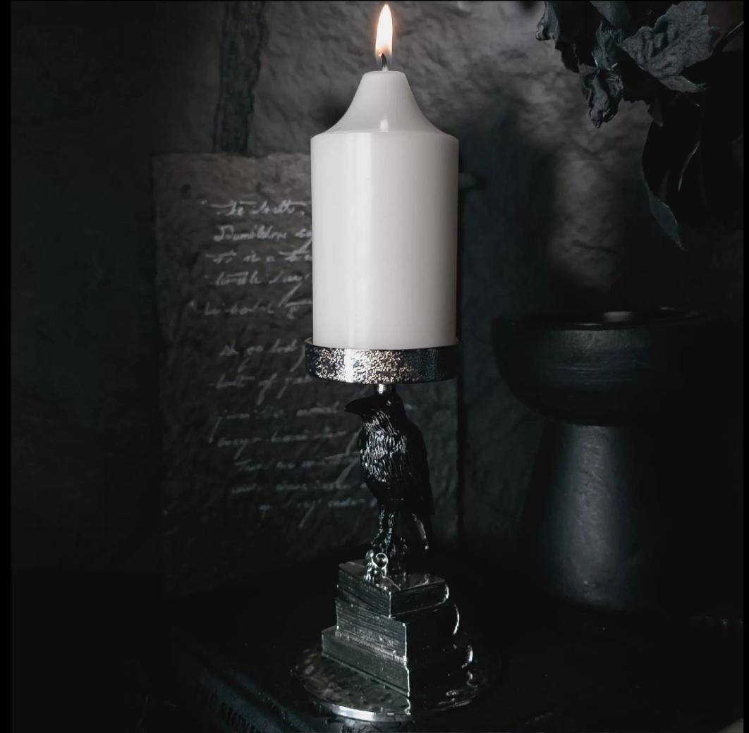 The Raven’s Vigil | Gothic Skull & Antiquarian Candleholder  -- Small Batch Production