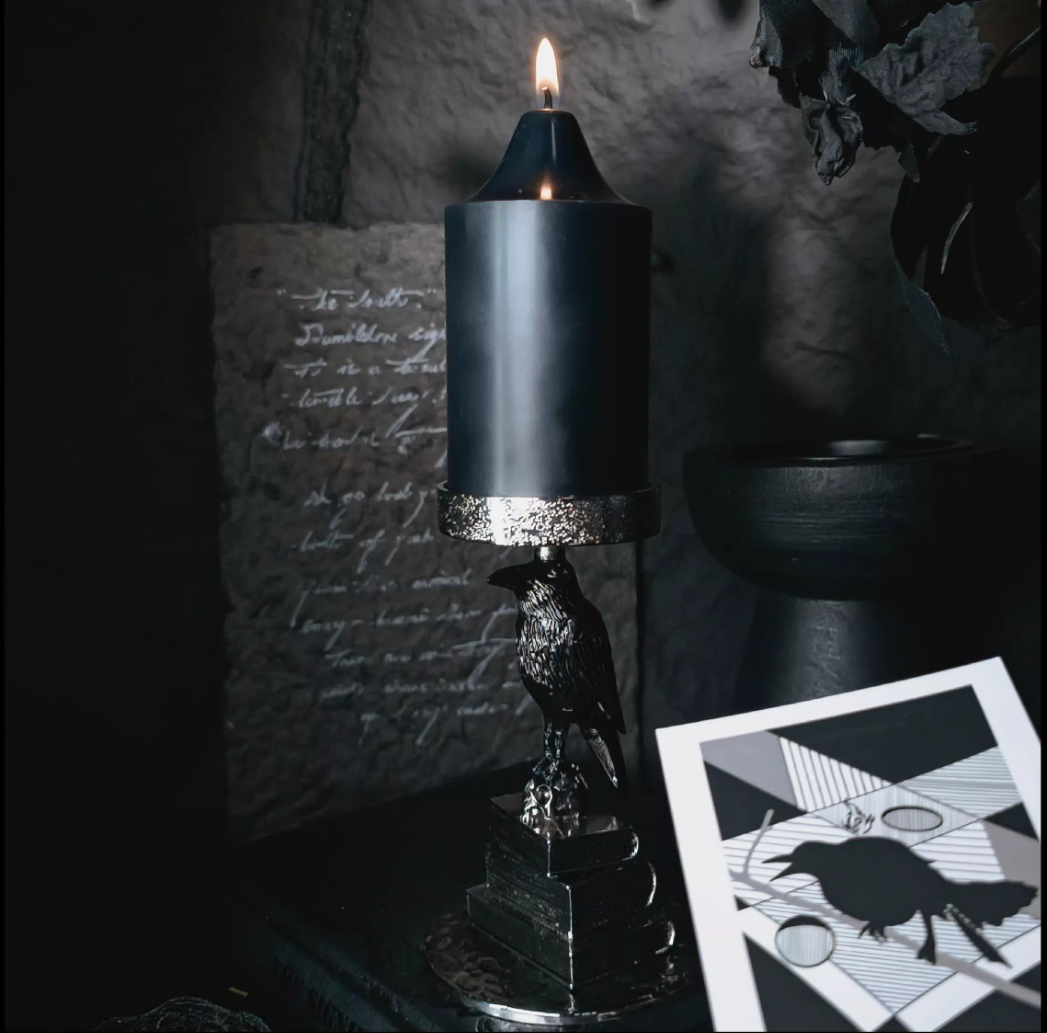 The Raven’s Vigil | Gothic Skull & Antiquarian Candleholder  -- Small Batch Production