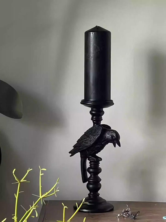 Handcrafted Gothic Raven Candle Holder – Black Halloween Decor