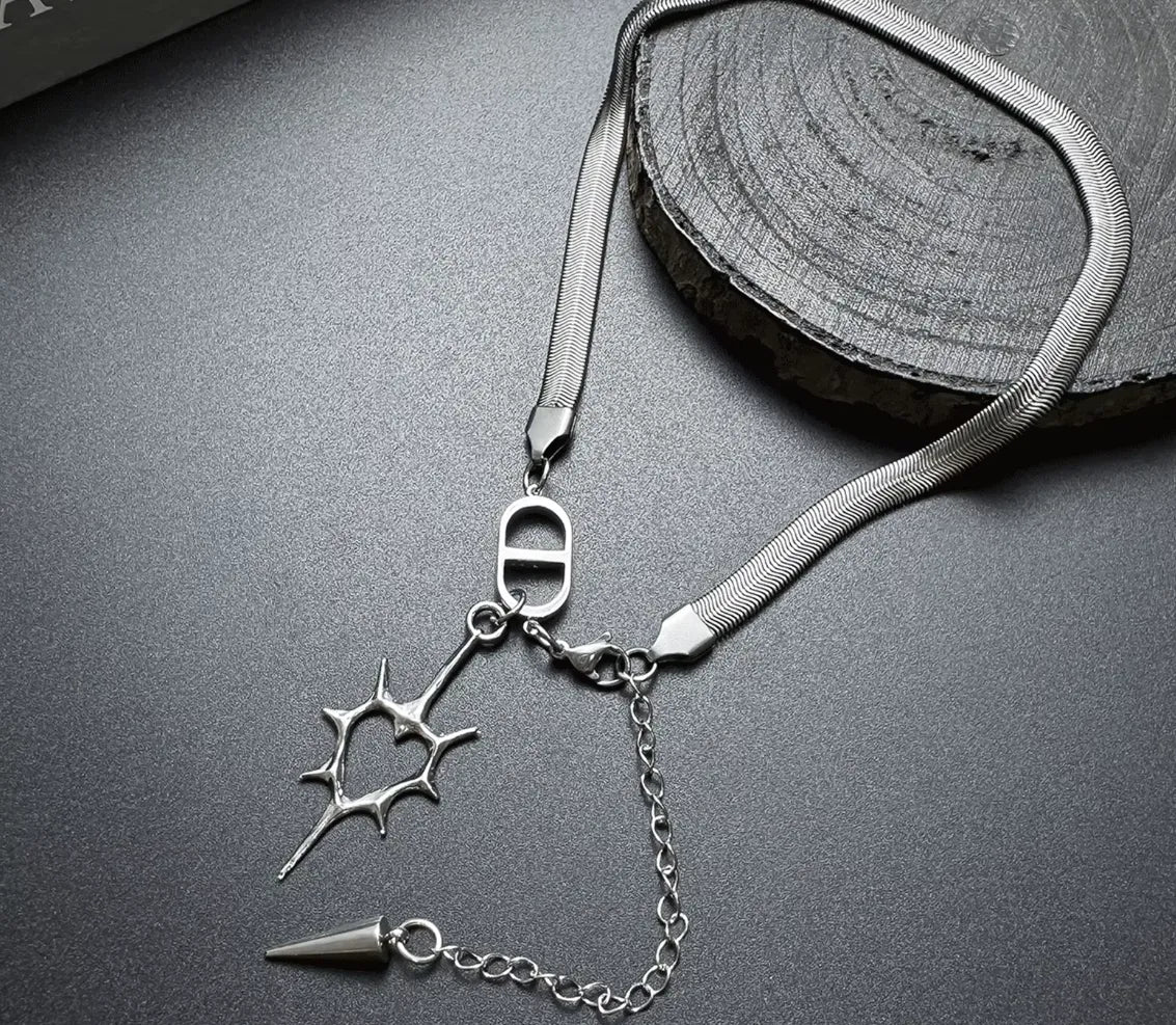"meteorite crater" Gothic Punk Radiant Heart Necklace with Spike Charm
