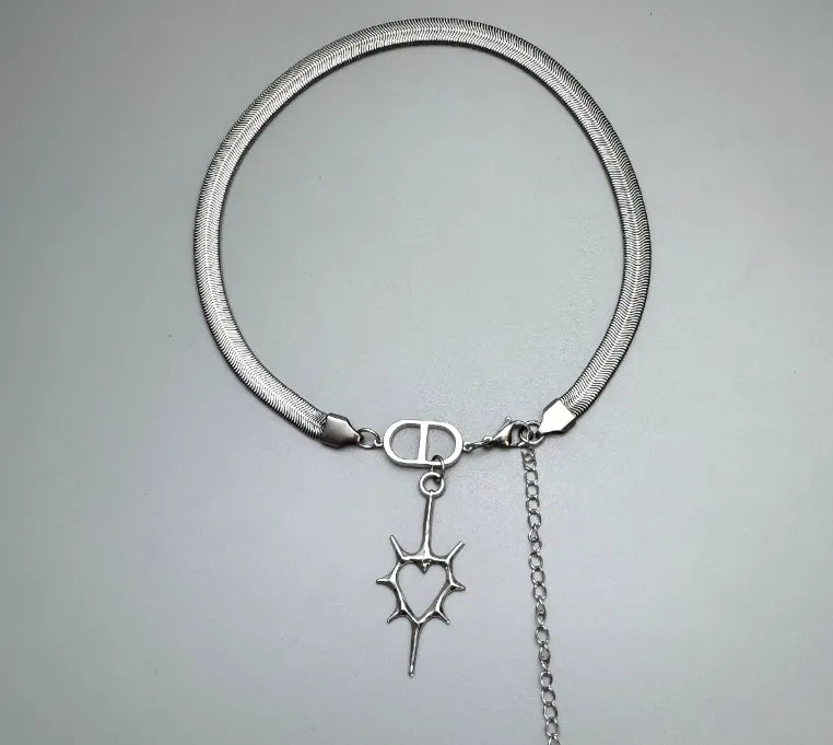 "meteorite crater" Gothic Punk Radiant Heart Necklace with Spike Charm