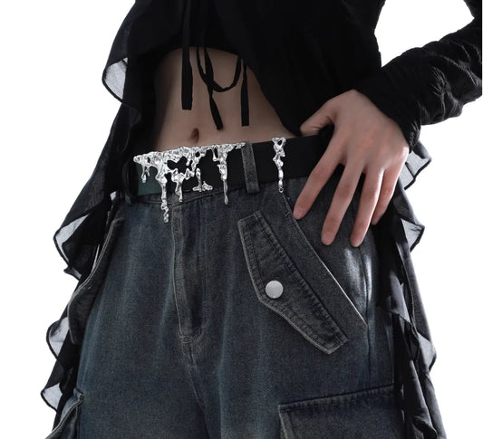 "Lava Flow" Statement Belt - Molten Metal Designer Waistband