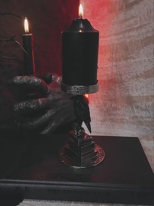 The Raven’s Vigil | Gothic Skull & Antiquarian Candleholder  -- Small Batch Production
